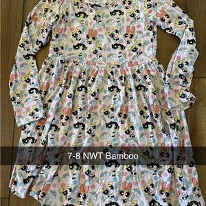 Girls' Cartoon Print Long Sleeve Bamboo Dress